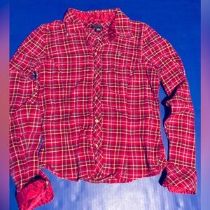 American Eagle Outfitters Y2K Pink/Blue Plaid Button-Up Long Sleeve Shirt Size 8